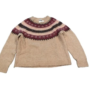 NWT Madewell Women's Sz S Fair Isle Alpaca-Blend Sweater Merino Wool Tan NT616 - Picture 1 of 13