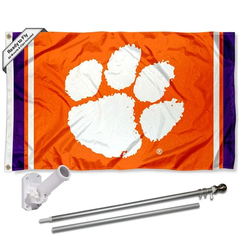 Clemson Tigers Stripes Flag Pole and Bracket Gift Package Cover