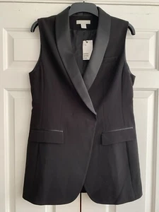 H&M long black tuxedo style sleeveless jacket/waistcoat. Size 16 (14/16) - Picture 1 of 7