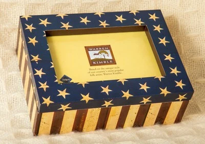 FLAG PHOTO BOX Warren Kimble FOLK ART 6x4 FETCO Frame Jewelry Keepsake Americana - Image 1 of 4