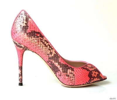 JEAN-MICHAEL CAZABAT Rosa Coral PIEL DE SERPIENTE 8.5 Tacones Zapatos Nuevos $550 38.5 Foto 1 de 4