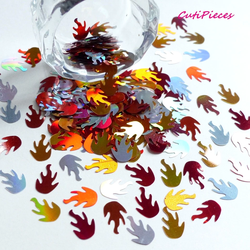 NAIL ART CRAFT SPANGLE Nail Art Glitter Silver Red Gold Metallic Holographic Flame Flames Spangles Pack