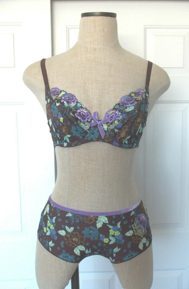 Sujetador Freya MIRANDA Marrón Chocolate Floral 4291 UW 34D y 4296 Boyshort M Foto 1 de 4