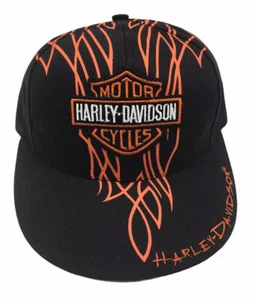 Vtg Harley Davidson 90's Snap Back Cap Black Flames One Size Born to Ride NWOT - Picture 1 of 4