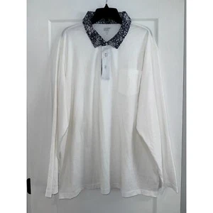 Lands' End Long Sleeve Polo Men’s 2XL White w/Floral Collar - Picture 1 of 8