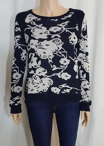 Joan Vass Floral Print Zipper Detail Indigo Sweatshirt Size 0 NWT $144 - Picture 1 of 7