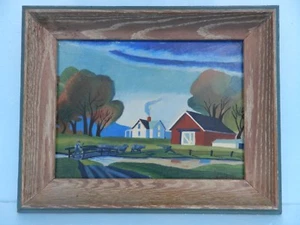 GORGEOUS V. WILLEY SIGNED ORIGINAL ART NAIVE/PRIMITIVE FARM PAINTING Framed - Picture 1 of 9