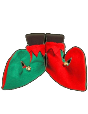THEME MACHINE Green and Red Elf Shoes 31cm - Christmas Fancy Dress Costumes Jester Pixie Boots