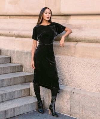 Vestido ST. JOHN Boutique Gris Lujo Terciopelo Dobladillo Asimétrico Talla 16 $1295 Asfalto Foto 1 de 4