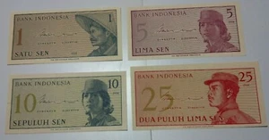 Lot "G1" set of four Crisp Mini Banknotes Indonesia 1964 1,5,10,25 denominations - Picture 1 of 6