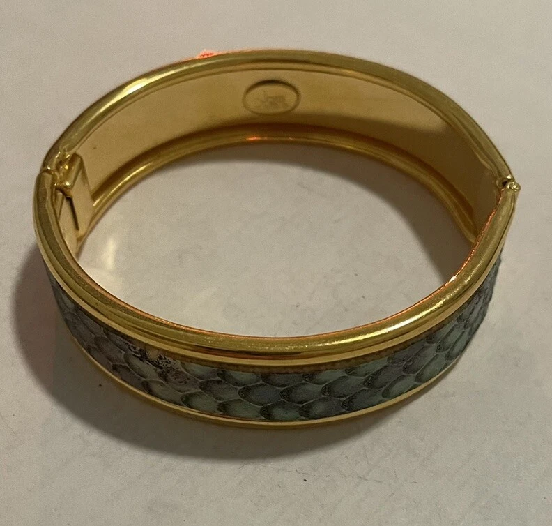 Brazalete Brazalete Vintage Joan Rivers Cuero Escala Tono Dorado 9320 Foto 1 de 4