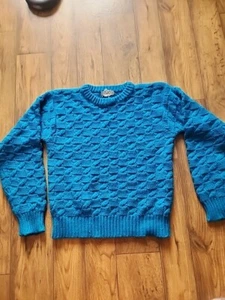 VINTAGE TEAL BLUE Sweater Cable Knit Crewneck SWEATER 60'S - Picture 1 of 6