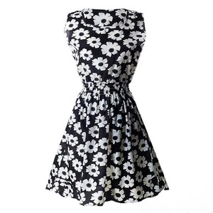 Mini abito donna senza maniche scollo a O stampato - Nero e bianco4640 - Foto 1 di 51