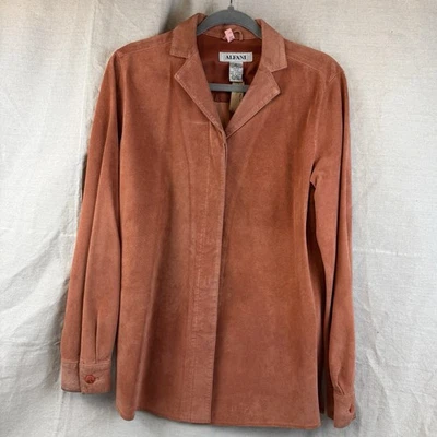Vtg Salmon Suede Alfani Button up Shirt sz M Women’s Blouse 90s Leather - Image 1 of 4
