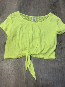 Pink Victoria's Secret crop top Tie Front Lace Back Neon Women Shirt Size XS - Picture 1 of 2