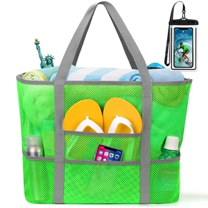 Mesh Beach Bag Rope Handles, Mesh Tote Bag for Women Contains Wicker Oversized B - Picture 1 of 12
