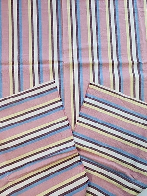 Vtg 30s 40s Striped Red,Blue,Yellow,Ivory, Maroon Cotton Fabric 31"w X 57" 1.5yd - Image 1 of 4