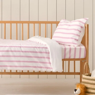 Dreamaker Baby Cot Size Quilt Cover Set Gingham Bask Washed Cotton - Pink Pearl - image 1 of 4