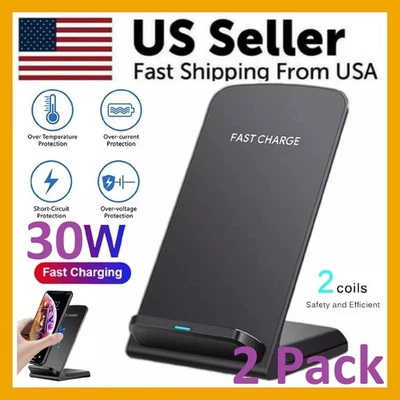 2 Pack Wireless Fast Charger Stand Dock Cradle for Apple iPhone Samsung Galaxy - Image 1 of 4