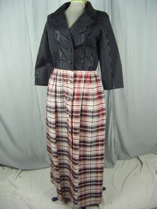 Vtg 60s Black Grain Red Plaids Buttons Holiday Dress-Bust 36/XS - Picture 1 of 10