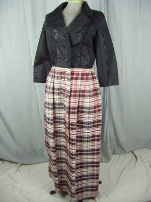 Vtg 60s Black Grain Red Plaids Buttons Holiday Dress-Bust 36/XS - Image 1 of 4