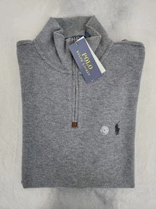 Polo Ralph Lauren Quarter Zip Grey Pullover Sweater Men's Size Medium New - Picture 1 of 10