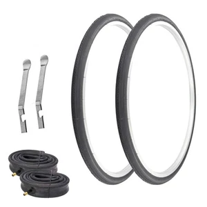 PRO+ BICYCLE TIRES 26 X 1-3/8 BLACK P-148 SLICK W/HEAVYDUTY TUBES & RIMSTRIPS - Picture 1 of 1