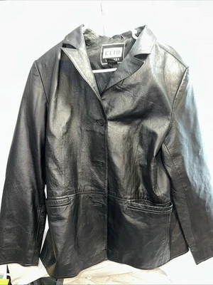 Chaqueta de Cuero CLIO Para Mujer Talla L Cuero Negro Cuello Botones Bolsillos Forrados Foto 1 de 4
