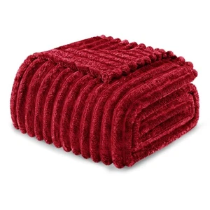 King Size Flannel Fleece Blanket, Super Soft Striped Jacquard Bed Blanket, Li... - Picture 1 of 8