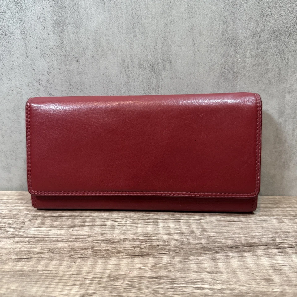 Cartera de cuero Visconti roja con cremallera para monedas, billetes y tarjetas de crédito Foto 1 de 4