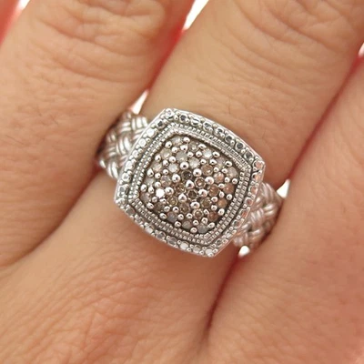 Anillo tejido de diamantes champán real de plata de ley 925 J. STELLA talla 7,25 Foto 1 de 4