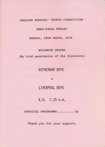 ROTHERHAM Boys v Liverpool (School Trophy Semi Final Replay @ Millmoor) 1976 - Imagen 1 de 1