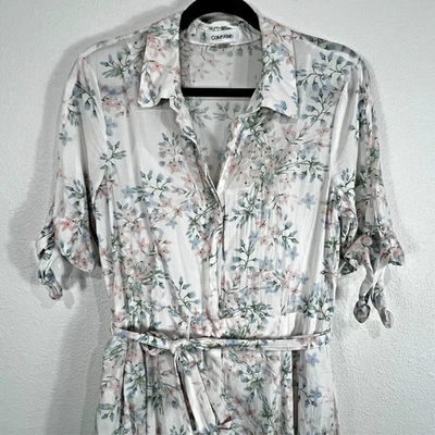 Calvin Klein Button Shirt Maxi Dress Floral Short Sleeve Prairie Cottage Size 8 - Image 1 of 4