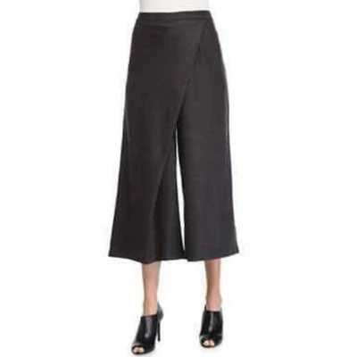 Eileen Fisher Wool Wide Leg Wrap Pant Mid Rise Crop Charcoal Gray PP FLAW - Image 1 of 4
