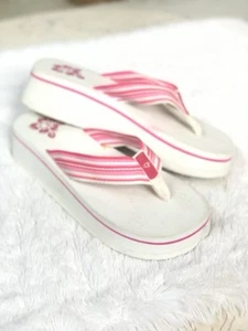 White And Pink OP Wedge Flip Flops Used Women’s 10 - Picture 1 of 17