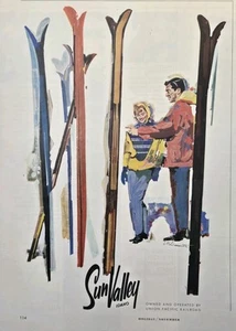 Anuncio impreso vintage de pareja de esquí Sun Valley Idaho 1957 - Imagen 1 de 4