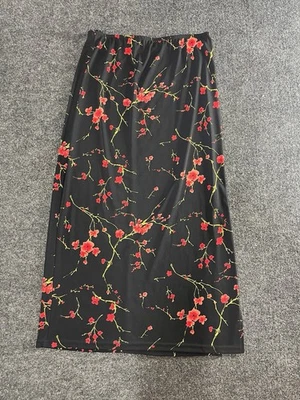 Y2K Vintage Fairy Grunge Whimsigoth Skirt L Cherry Blossom Red Black Slit - Image 1 of 4