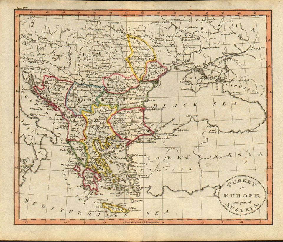 1790s original color map of "  turkey in europe & part of austria " - Image 1 of 1