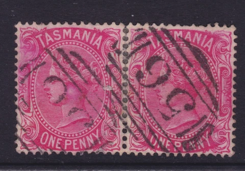 TASMANIA 1878 1d Carmine PAIR NUMERAL 56 MACQUARIE PLAINS PMK  (MM98) Cover