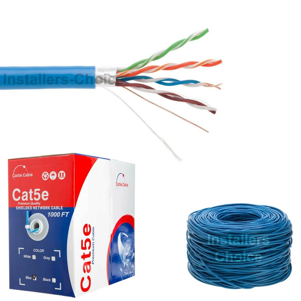 Cat5e 1000ft Cable FTP Cat5 Shielded Solid Bulk Ethernet Lan Network Wire Blue - Image 1 of 1