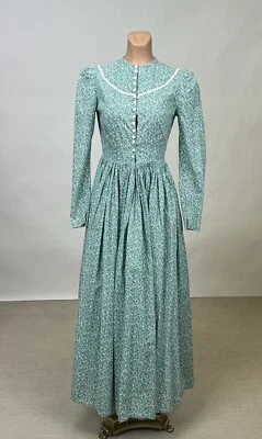 Maxi Vestido Vintage Algodón Estampado Ditzy Años 70 Años 1900 Pioneer Wear Manga Larga Foto 1 de 4