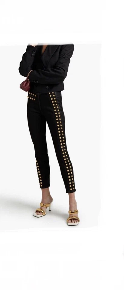 Pantalones de mezclilla ajustados Gucci para mujer negros adornados tiro alto tachonados talla 28 Foto 1 de 4