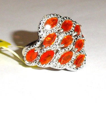 Orange Fire Opal Marquise & Diamond Band Ring, 925 Silver, Size 6, 1.47(TCW) - Image 1 of 4