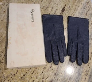 Vintage Size M 7 Marshall Fields Alexette Blue Pig Skin Leather 8" Gloves w/Box - Picture 1 of 18