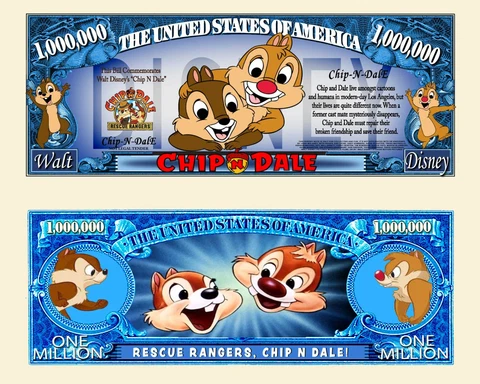 Chip N Dale Million Dollar Bill Play Funny Money Novelty Note + FREE SLEEVE Cover
