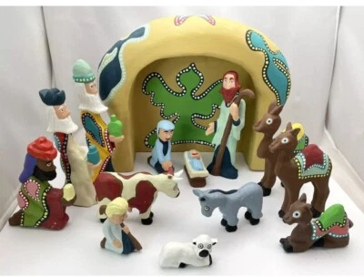 Belén de Navidad Southern Folk Art Outsider madera tallada 14p David James Foto 1 de 4