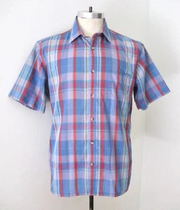 Camicia vintage anni 80 blu rosa a quadri poli cotone nerd geek papà campeggio tasca aderente L - Foto 1 di 4