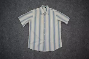 Rusty Button Shirt Medium Blue White Stripes Short Sleeve Surf Surfer Mens - Picture 1 of 12