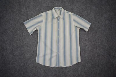 Rusty Button Shirt Medium Blue White Stripes Short Sleeve Surf Surfer Mens - Image 1 of 4