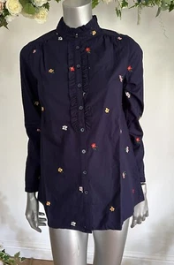 Joules Kristin Pie Crust Bluse Größe 6 10 12 & 14 marineblau bestickt Blumen OY98 - Bild 1 von 20